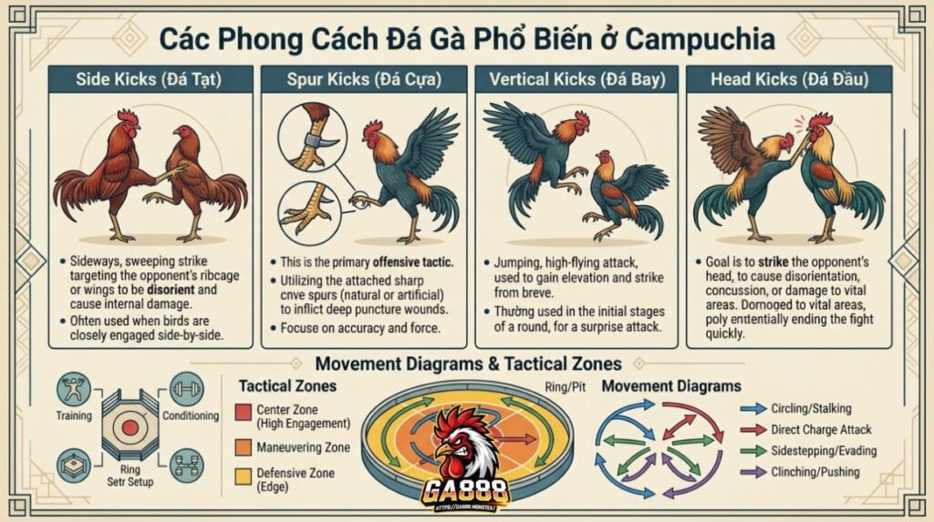 Các Lối Đá Phổ Biến Trong Đá Gà Campuchia